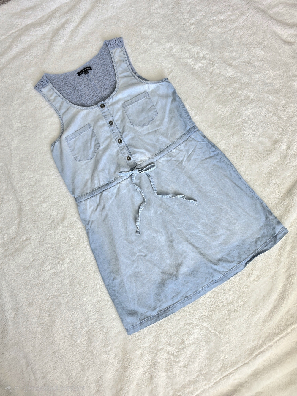 Chambray Sleeveless Dress With Embroidered Back - Size S